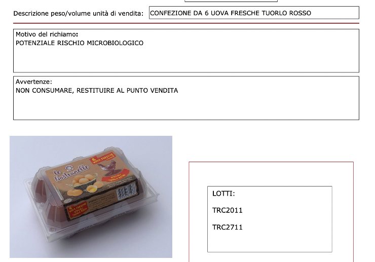confezione di uova richiamate