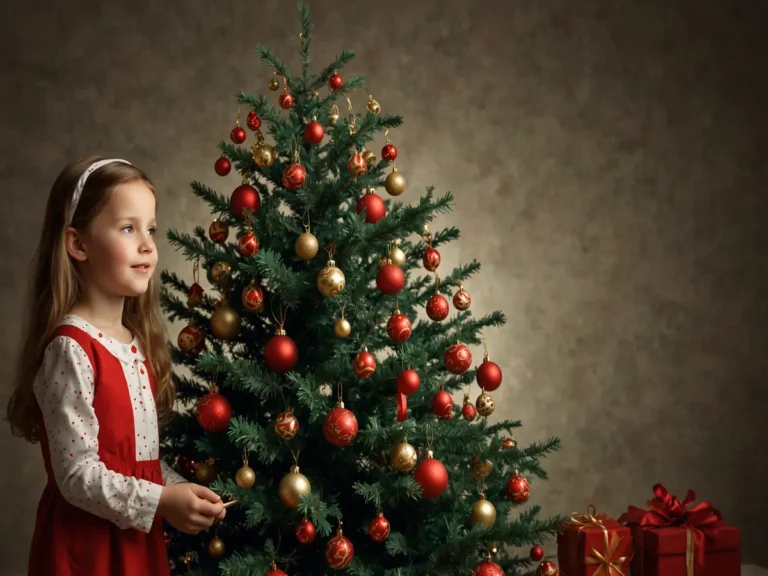 Bambina accanto all'Albero di Natale